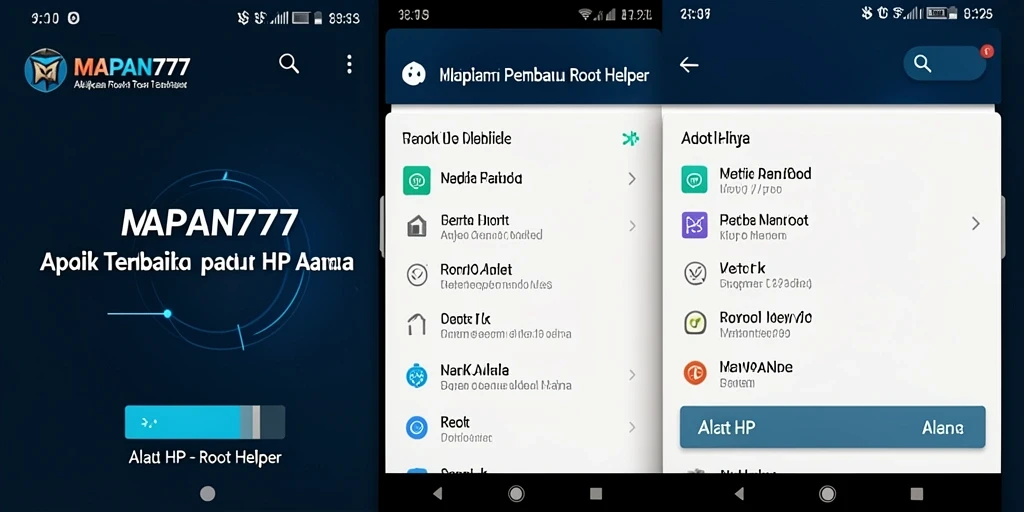 Tampilan antarmuka aplikasi MAPAN777 sebagai Root Helper.